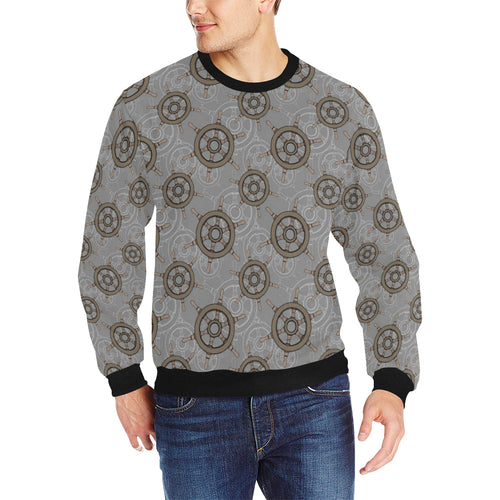 nautical wood steering wheel pattern Men's Crew Neck Sweatshirt