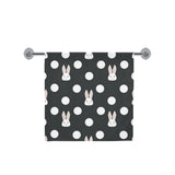 Cute white rabbit polka dots black background Bath Towel