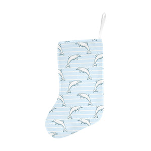 Dolphin blue striped background Christmas Stocking