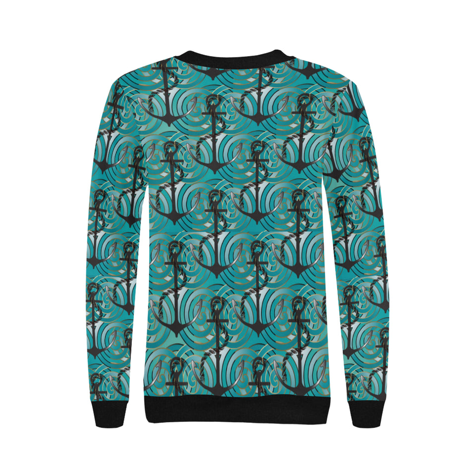 Anchor nautical green background Women's Crew Neck Sweatshirt