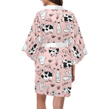 Cows milk product pink background Women's Short Kimono Robe