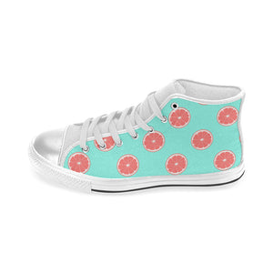 Grapefruit green background Women's High Top Canvas Shoes White