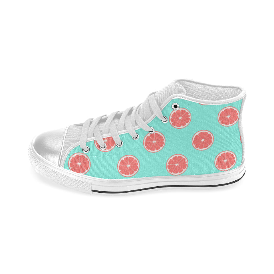 Grapefruit green background Women's High Top Canvas Shoes White