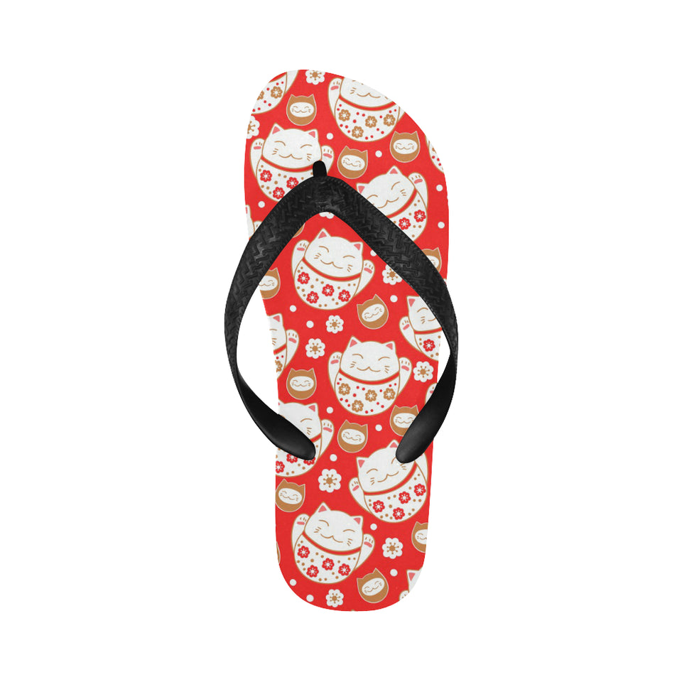 Cute Maneki neko cat red background Unisex Flip Flops