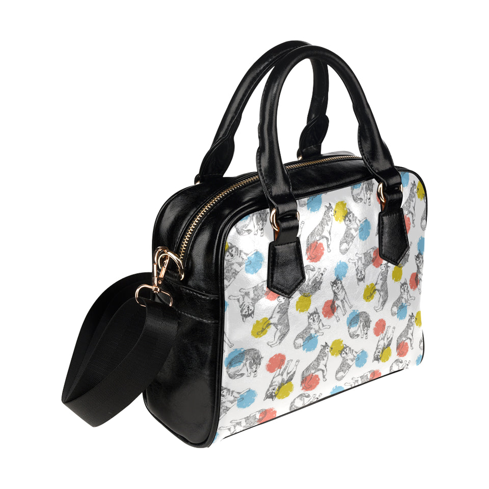Siberian husky and colorful circle pattern Shoulder Handbag