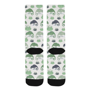 Chameleon lizard succulent plant pattern Crew Socks