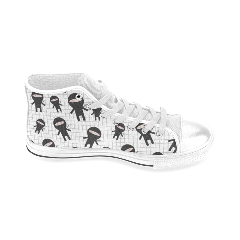 Ninja pattern plaid background Men's High Top Canvas Shoes White
