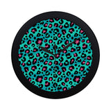 Green leopard skin print pattern Elegant Black Wall Clock