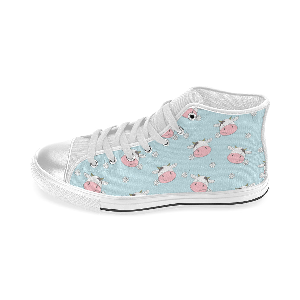 Cute cow flower pattern Women's High Top Canvas Shoes White