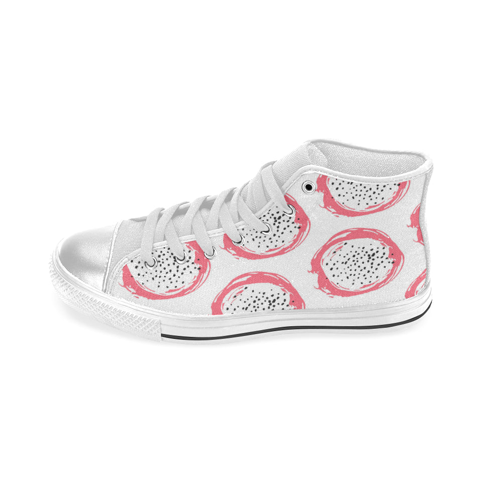 Hand drawn dragon fruit Women's High Top Canvas Shoes White