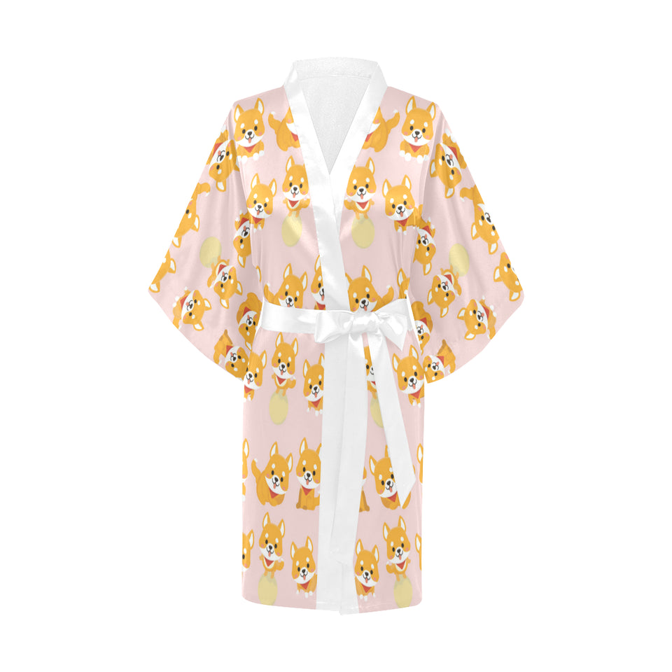 Cute shiba inu dog pattern Women's Short Kimono Robe