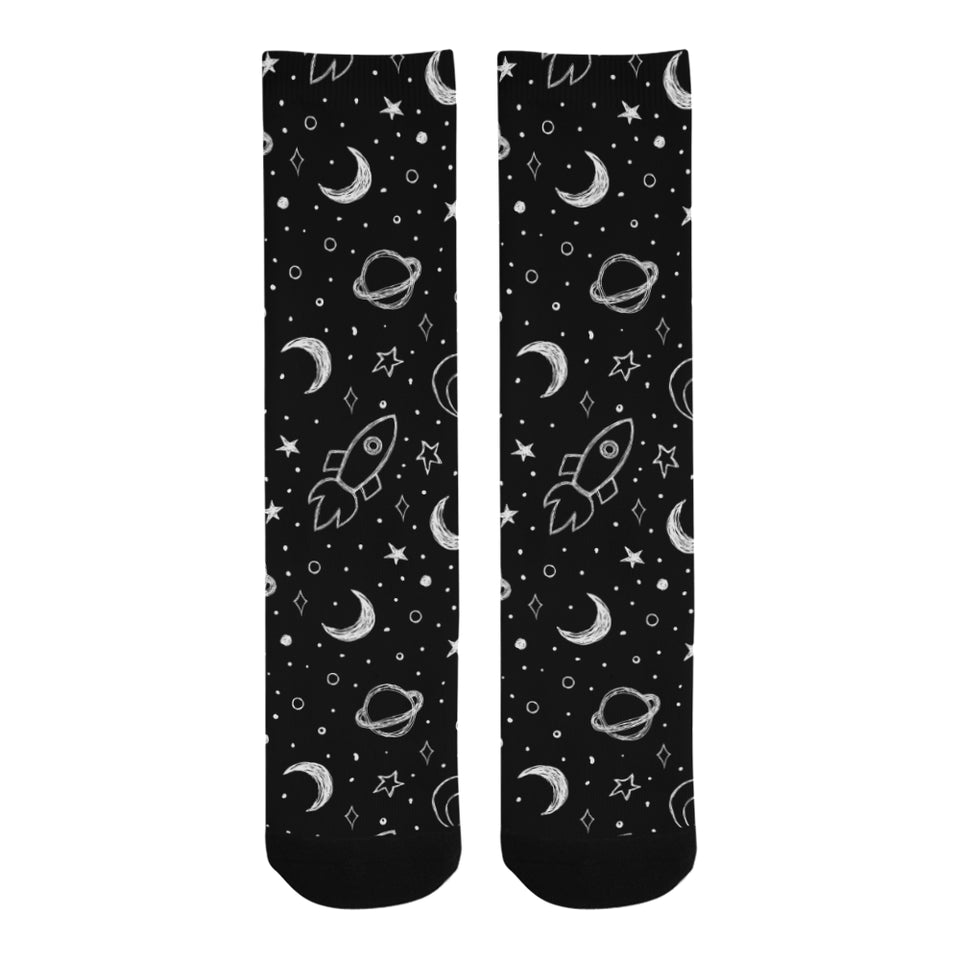 Hand drawn space rocket star planet Crew Socks