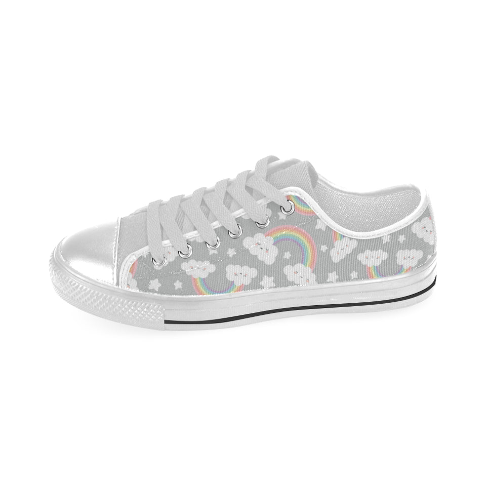 Cute rainbow clound star pattern Men's Low Top Shoes White