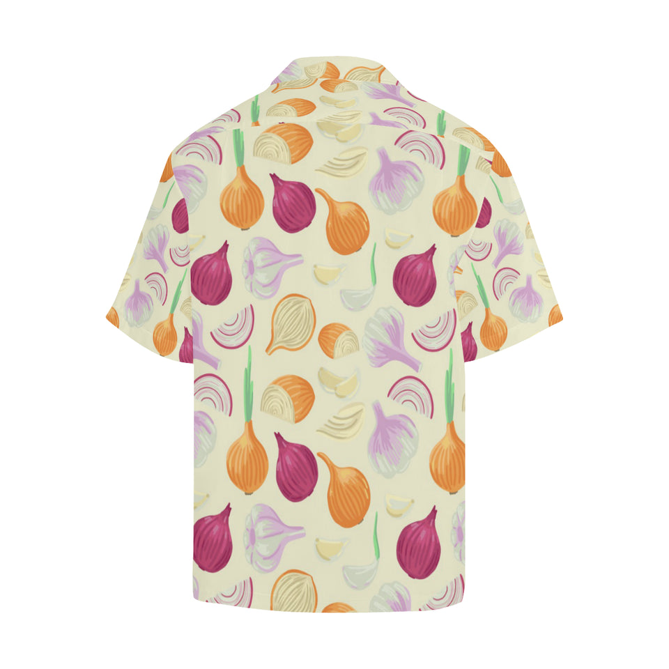 Onion garlic white red pattern Men's All Over Print Hawaiian Shirt