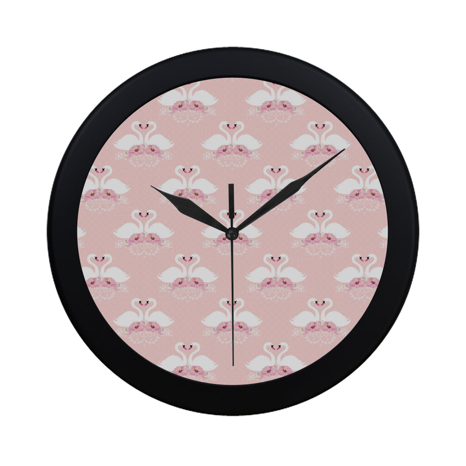 White swan and flower love pattern Elegant Black Wall Clock