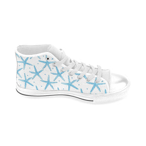 Watercolor starfish pattern Men's High Top Canvas Shoes White