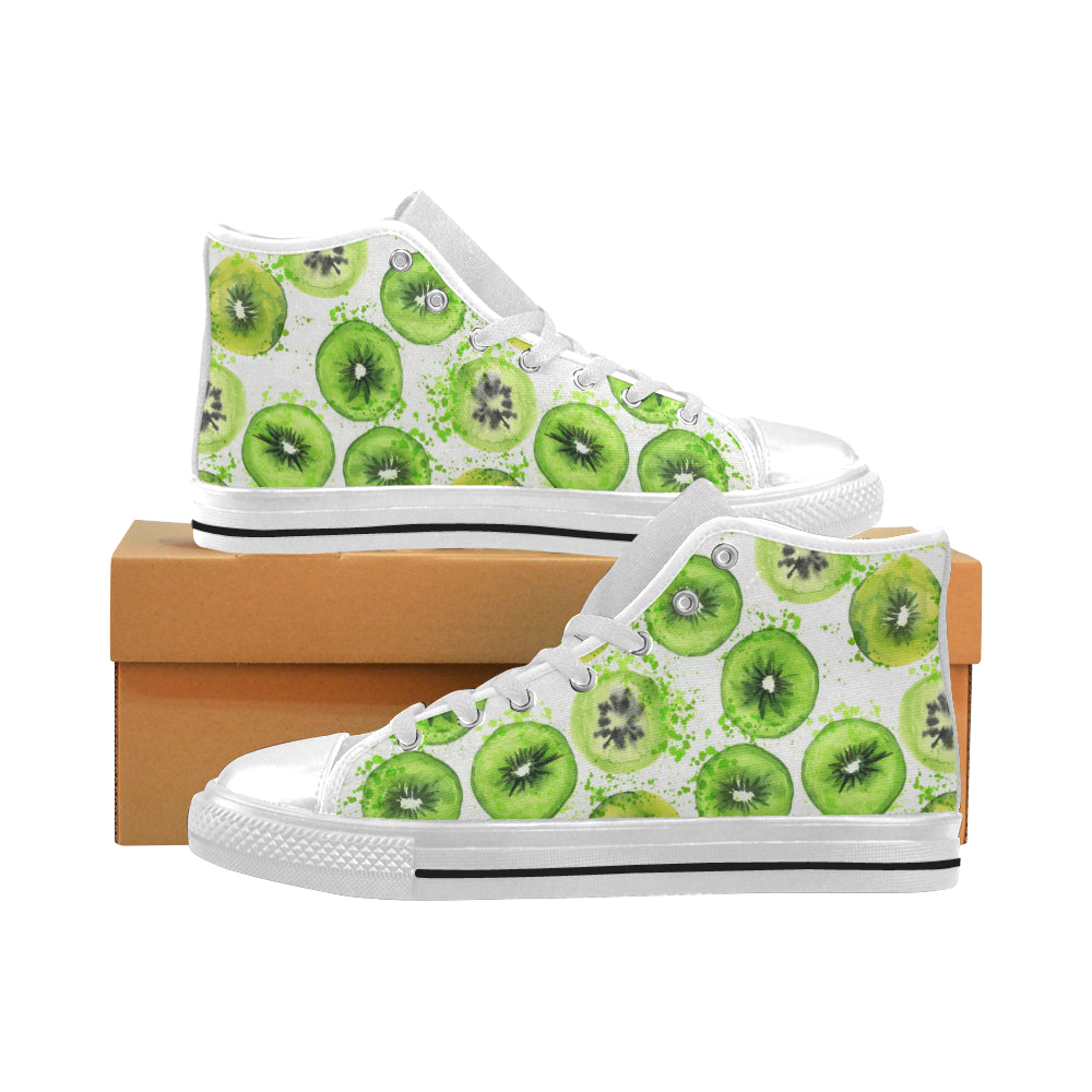 Watercolor kiwi pattern Men's High Top Canvas Shoes White
