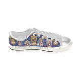 Sugar skull flower pattern Women's Low Top Canvas Shoes White