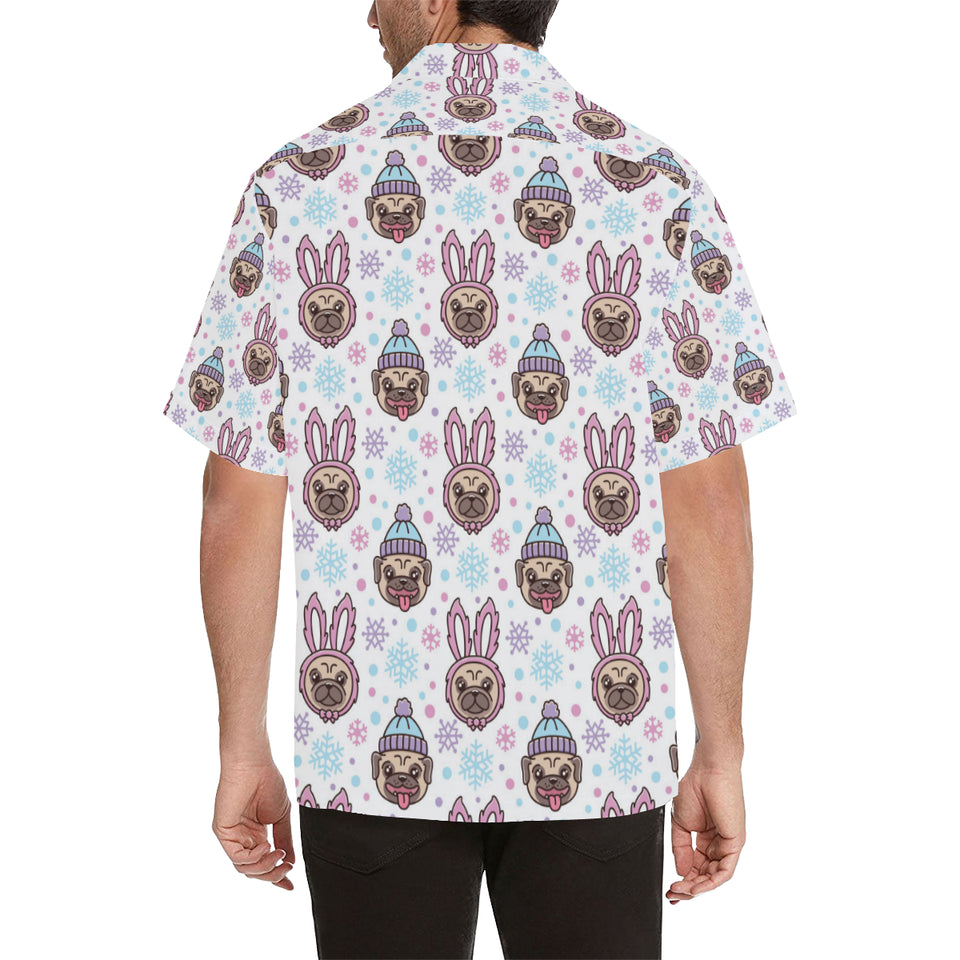 Cute pug hat rabbit costume pattern Men's All Over Print Hawaiian Shirt