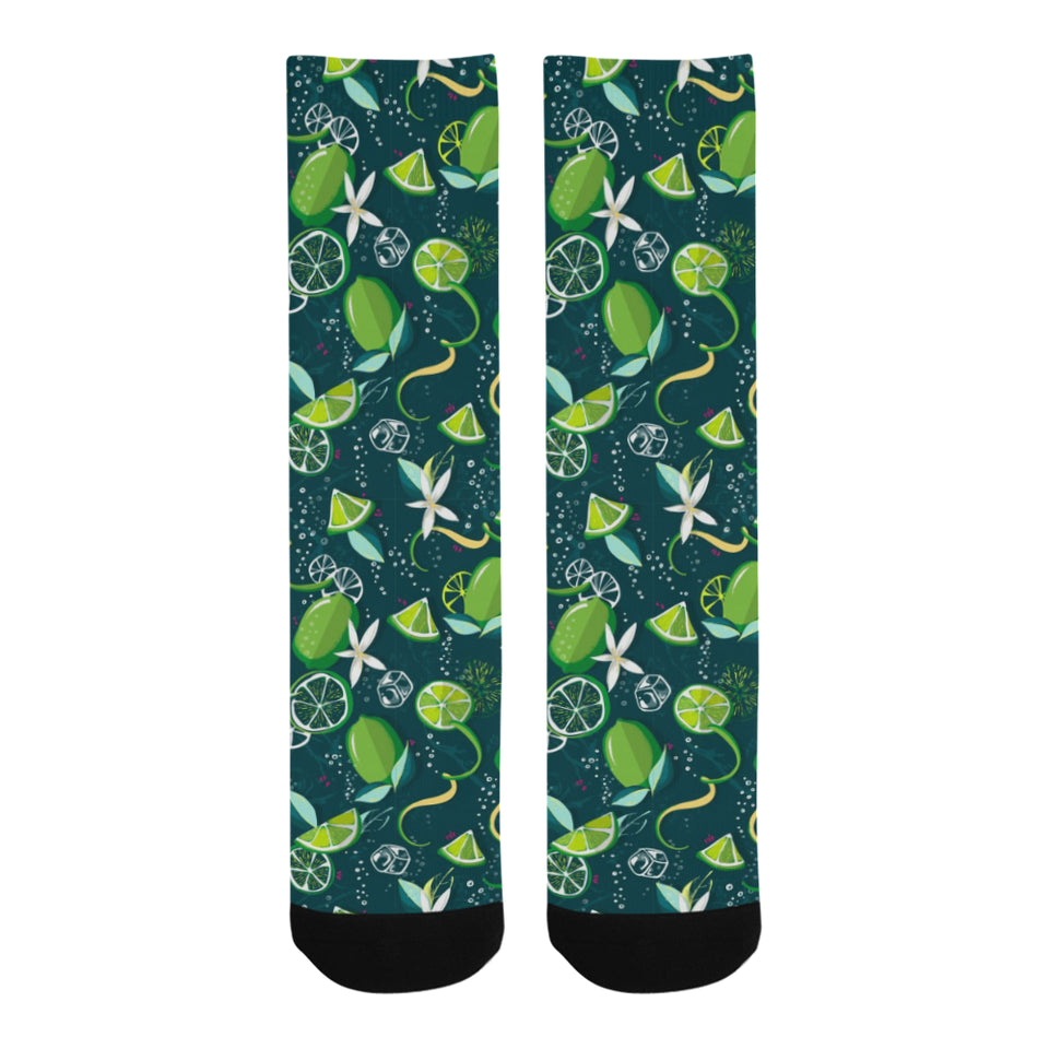 Lime ice flower pattern Crew Socks