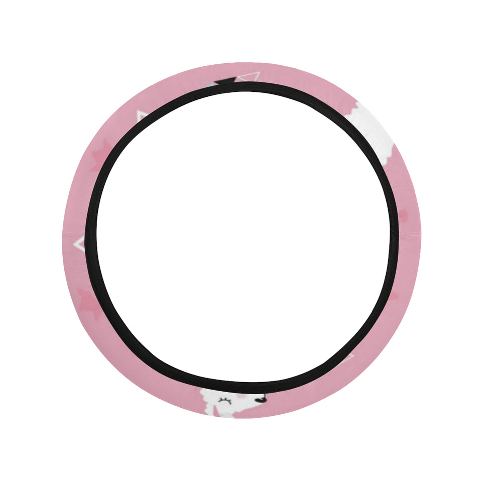Llama Alpaca pink background Car Steering Wheel Cover