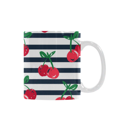 Hand drawn cherry pattern striped background Classical White Mug (Fulfilled In US)