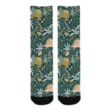 dinosaurs tropical leaves flower pattern Crew Socks