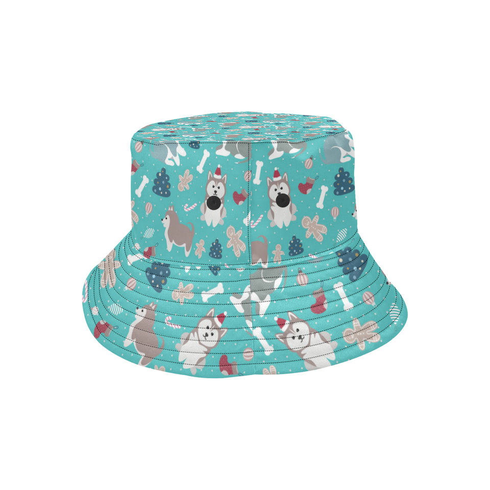 Christmas cute siberian husky puppie pattern Unisex Bucket Hat