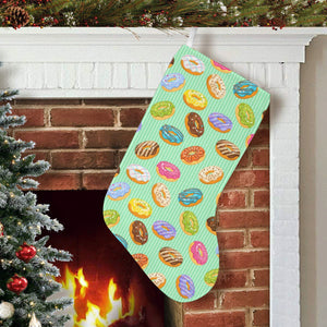 Colorful donut pattern green background Christmas Stocking