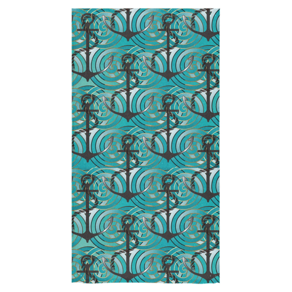 Anchor nautical green background Bath Towel