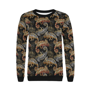Chameleon lizard tropical leaves palm tree Women's Crew Neck Sweatshirt