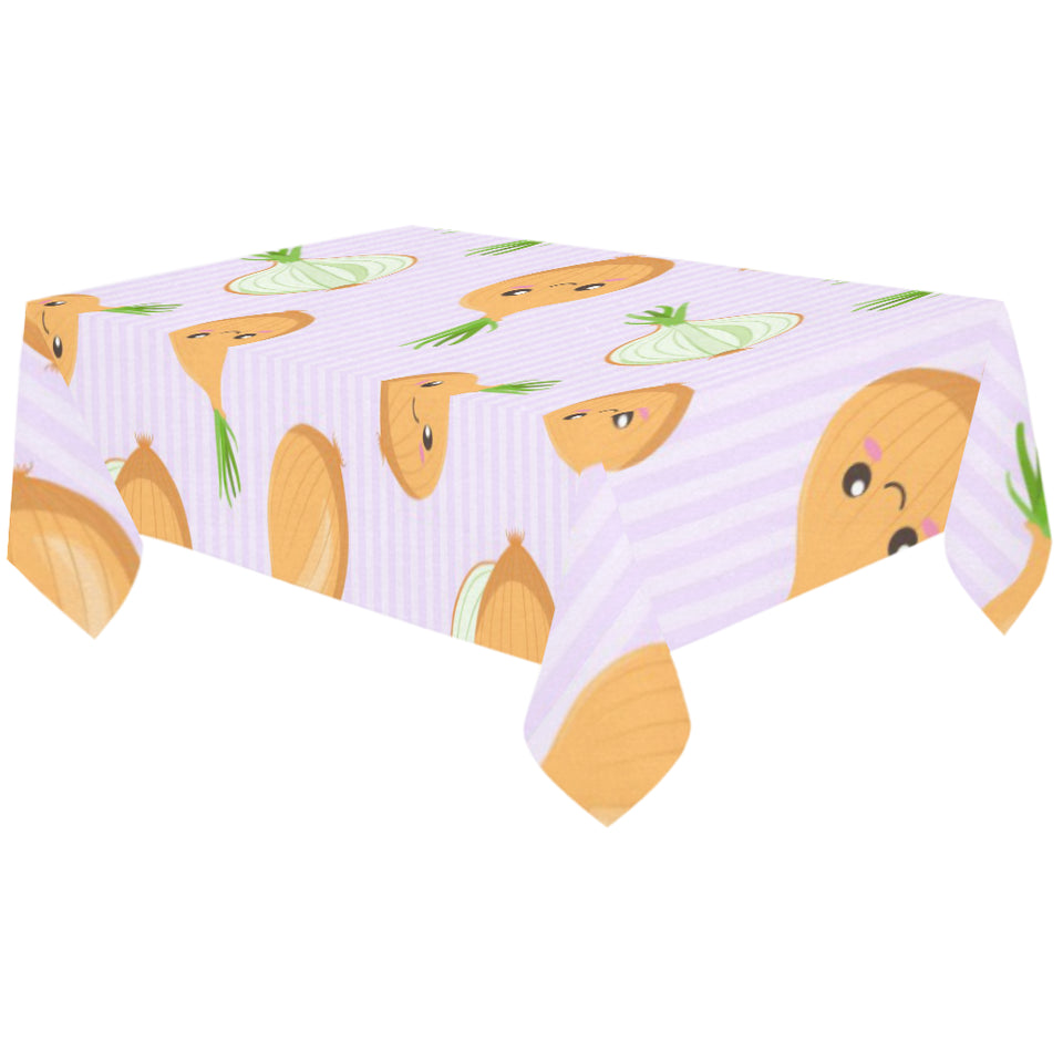 cute onions smiling faces purple background Tablecloth