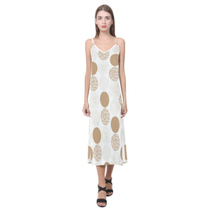 Gold Texture mushroom pattern V-Neck Open Fork Long Dress