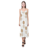 Gold Texture mushroom pattern V-Neck Open Fork Long Dress