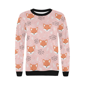 Cute fox pattern pink background Women's Crew Neck Sweatshirt