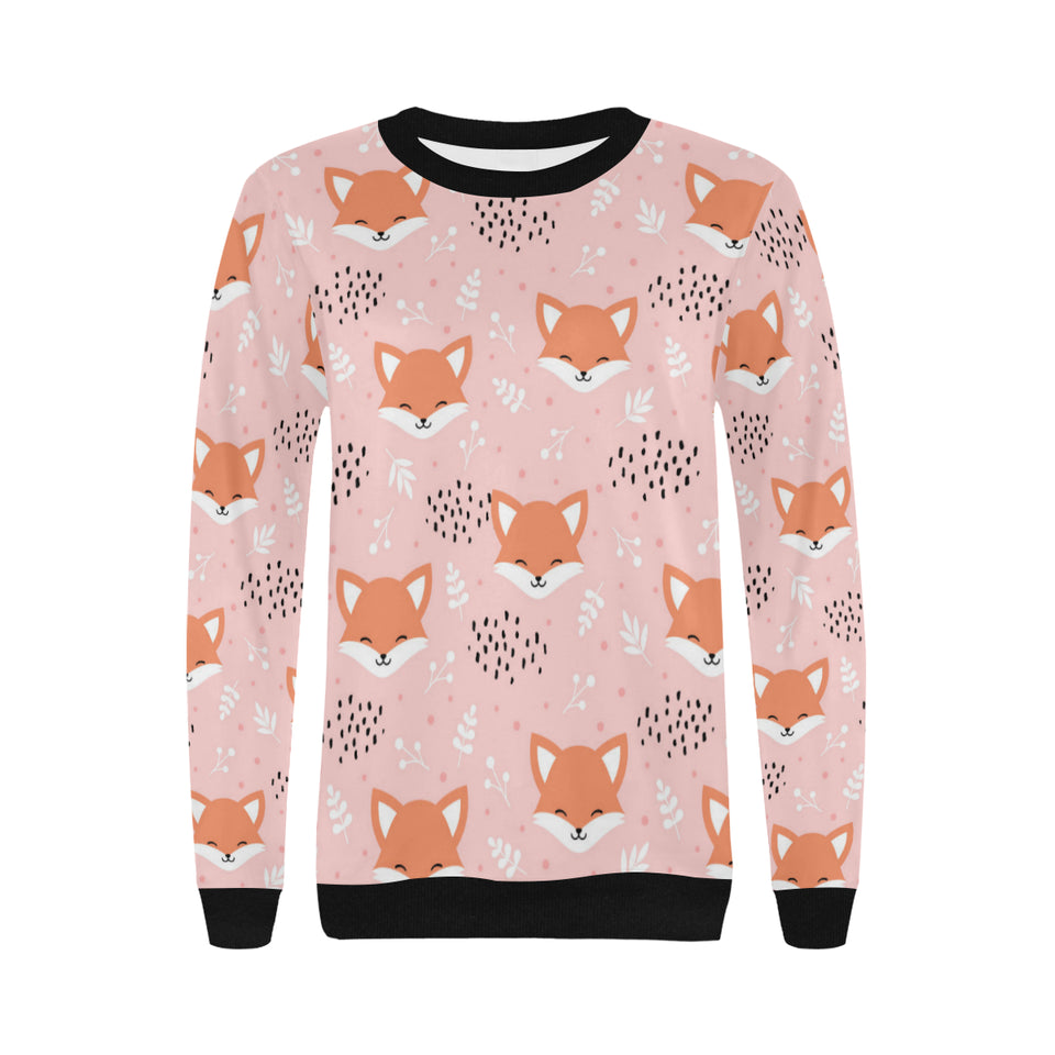 Cute fox pattern pink background Women's Crew Neck Sweatshirt