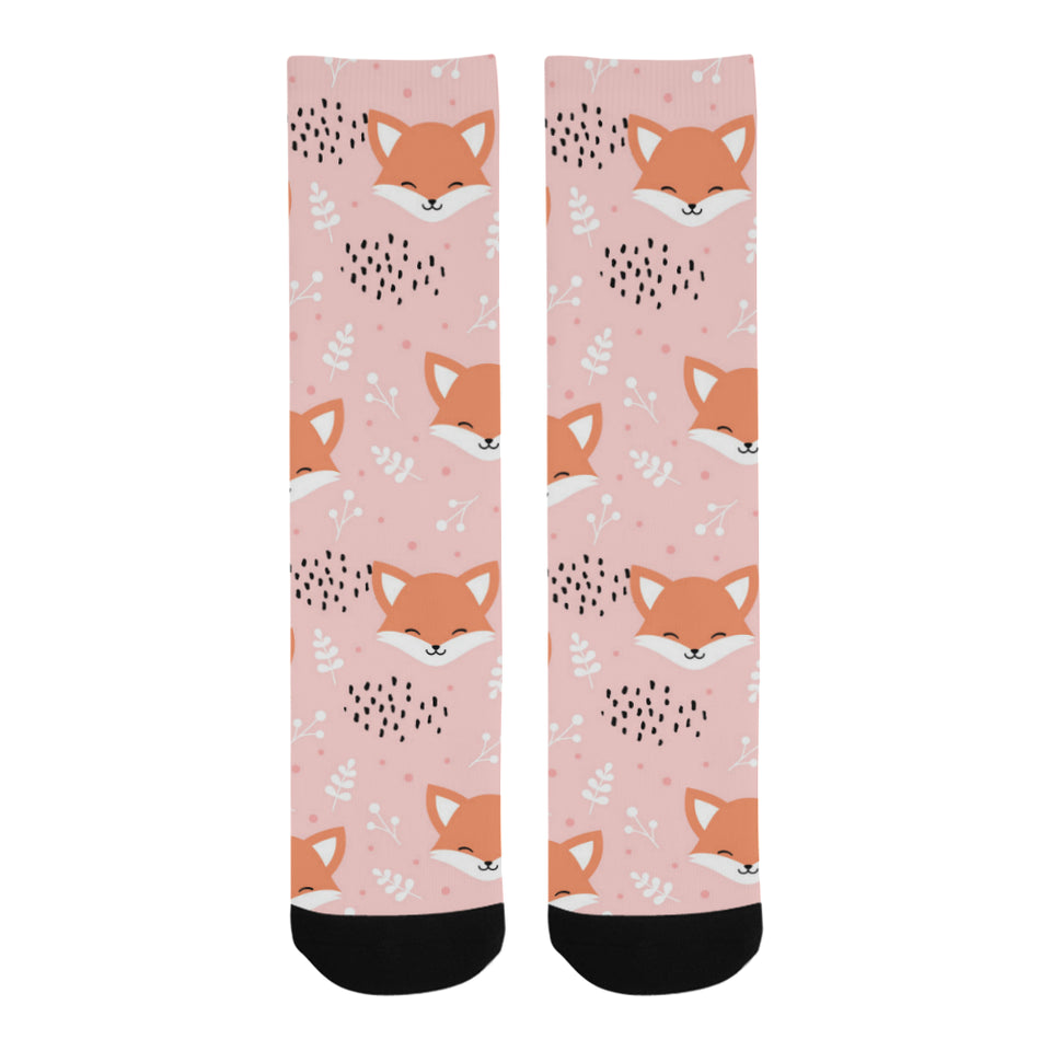 Cute fox pattern pink background Crew Socks