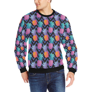 Pineapples pattern zigzag background Men's Crew Neck Sweatshirt