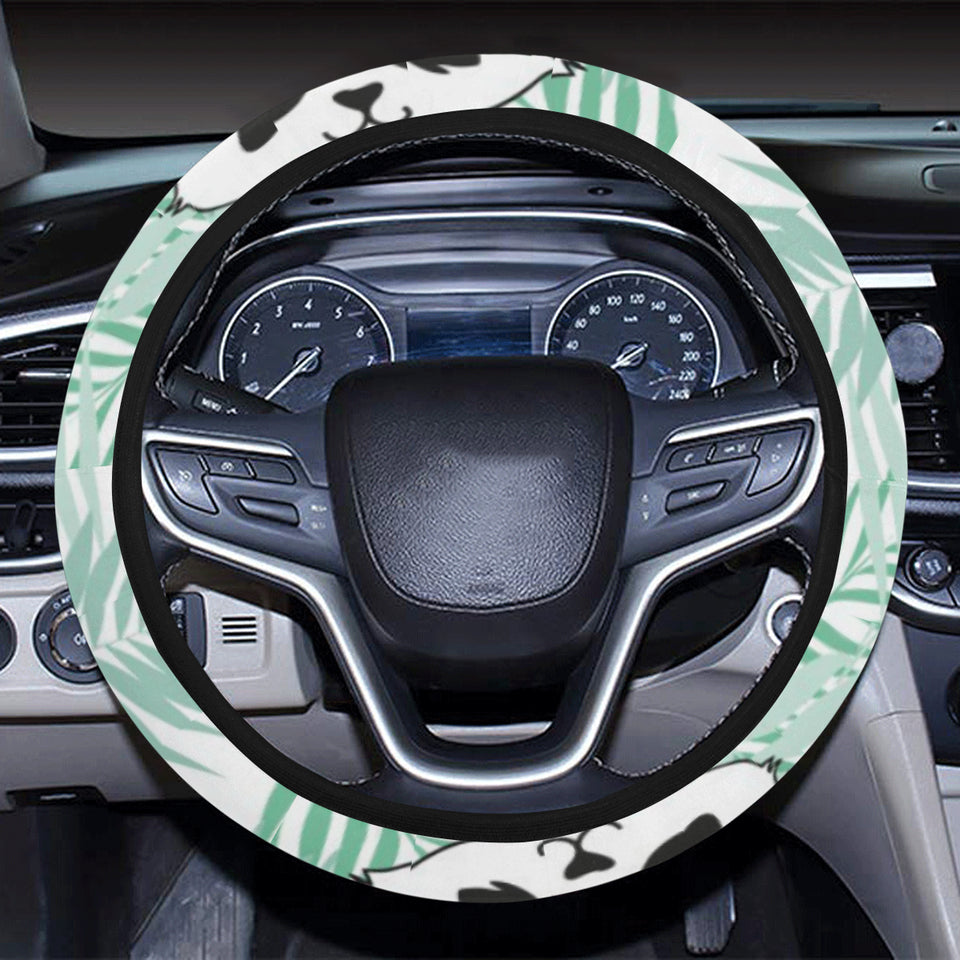 Panda pattern tropical leaves background Car Steering Wheel Cover