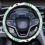Panda pattern tropical leaves background Car Steering Wheel Cover