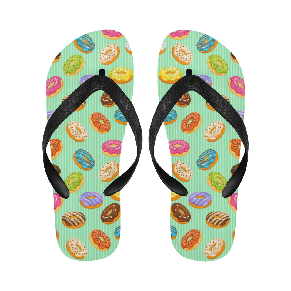 Colorful donut pattern green background Unisex Flip Flops
