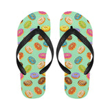 Colorful donut pattern green background Unisex Flip Flops