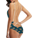 Camel pattern blue blackground Women's One-Piece Swimsuit