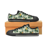 Beautiful parrot palm leaves pattern Men's Low Top Canvas Shoes Black