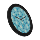 Blue starfish coral reef pattern Elegant Black Wall Clock