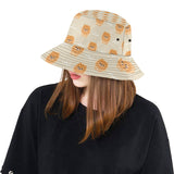 Cute brown pomeranian puppy on blue Unisex Bucket Hat