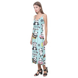 Cute baby panda pattern V-Neck Open Fork Long Dress