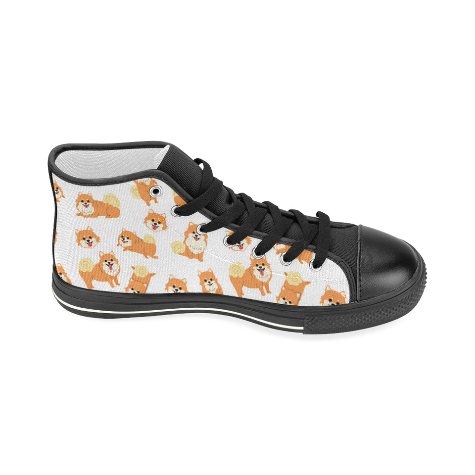 Brown pomeranian pattern Women's High Top Canvas Canvas Shoes Black