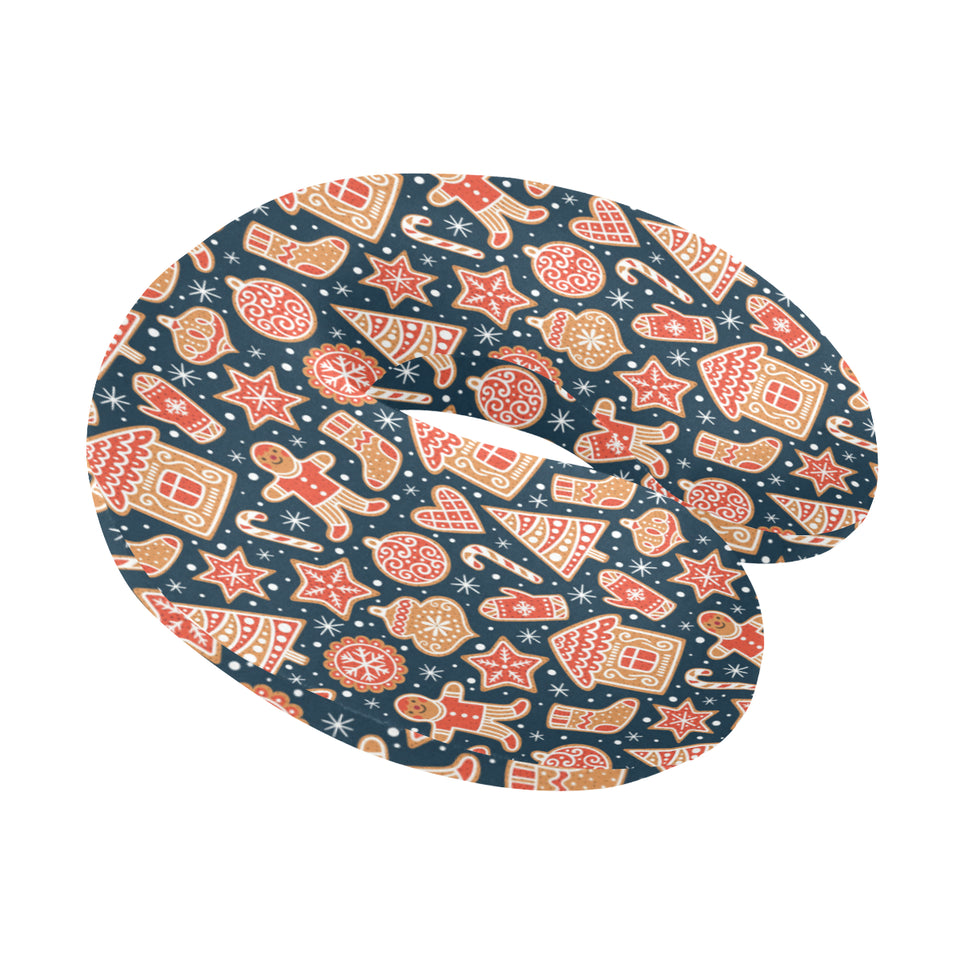 Christmas gingerbread cookie pattern U-Shaped Travel Neck Pillow