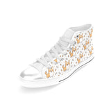 Cute corgi heart star bone pattern Women's High Top Canvas Shoes White